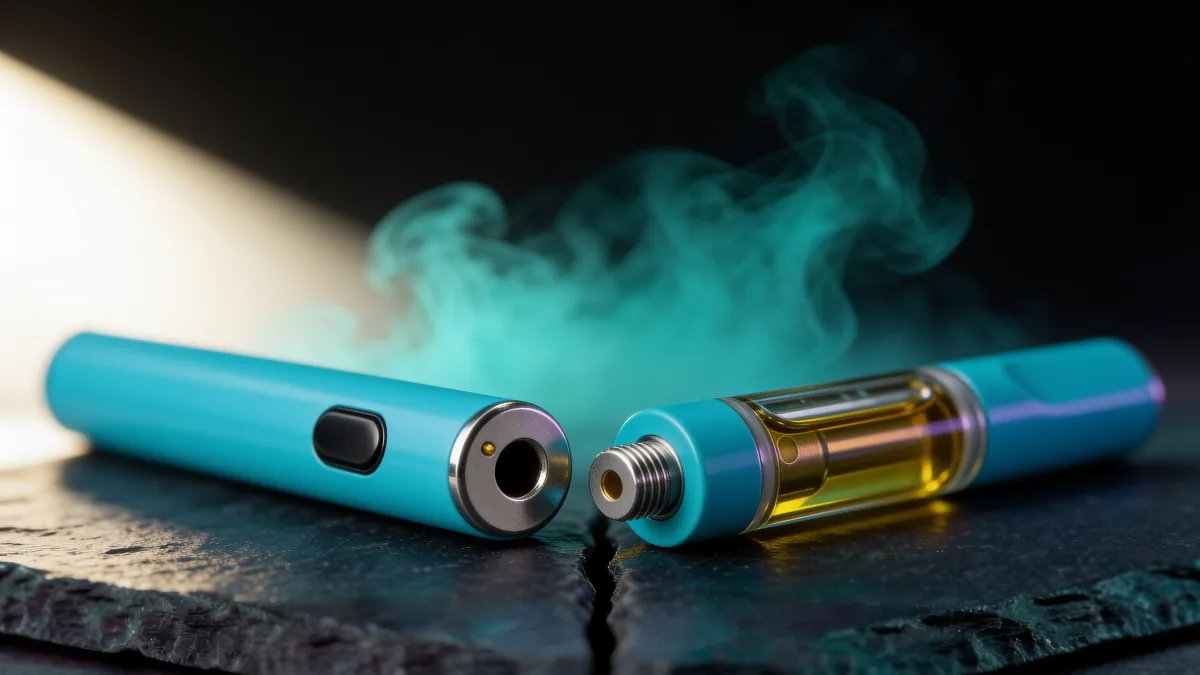 510 thread cart about to screw into the recessed socket of a 510 vape battery