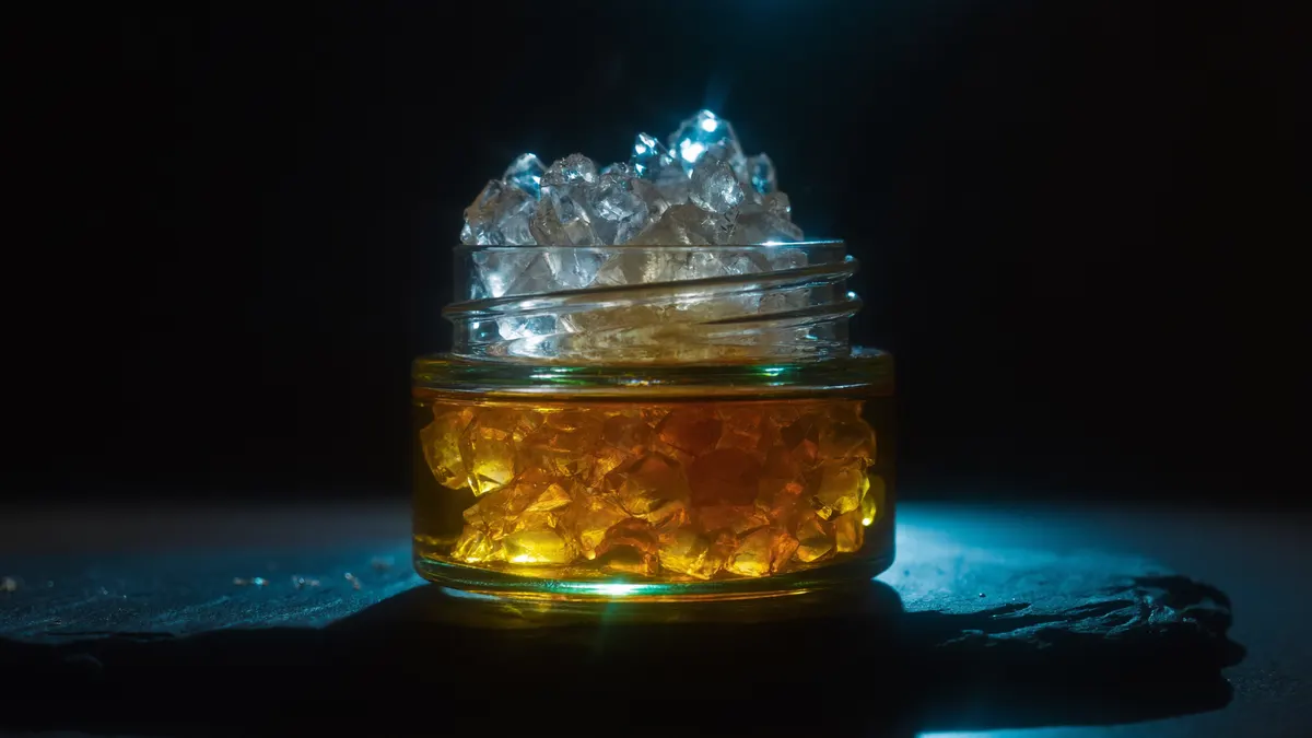 THCA diamonds resting in golden live resin terpene sauce